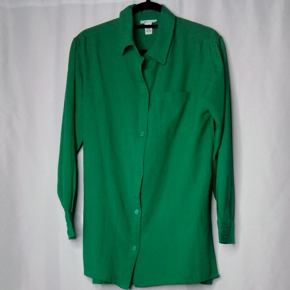 JAPNA GREEN LINEN BLEND 3/4 SLEEVE BUTTON DOWN BLOUSE SIZE M